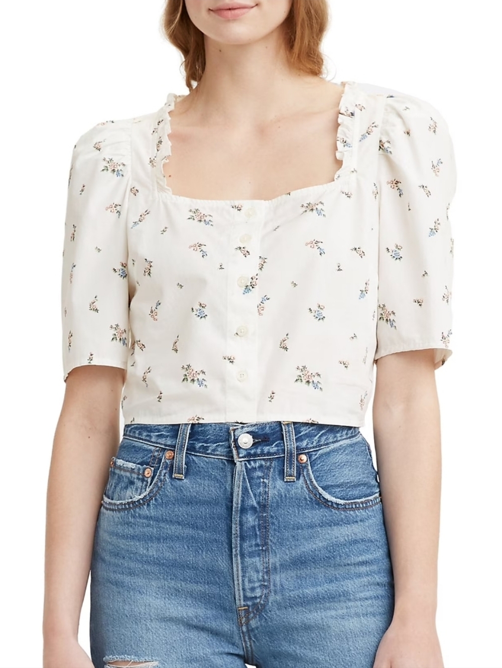 Levis Floral Square-Neck Blouse - White